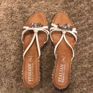 White and blue sandals with rhinestones
